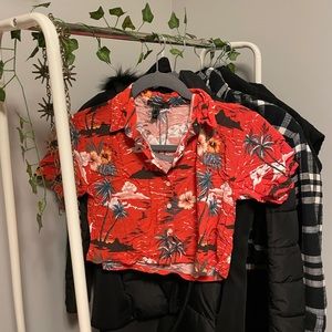 Red Button Up Crop Top